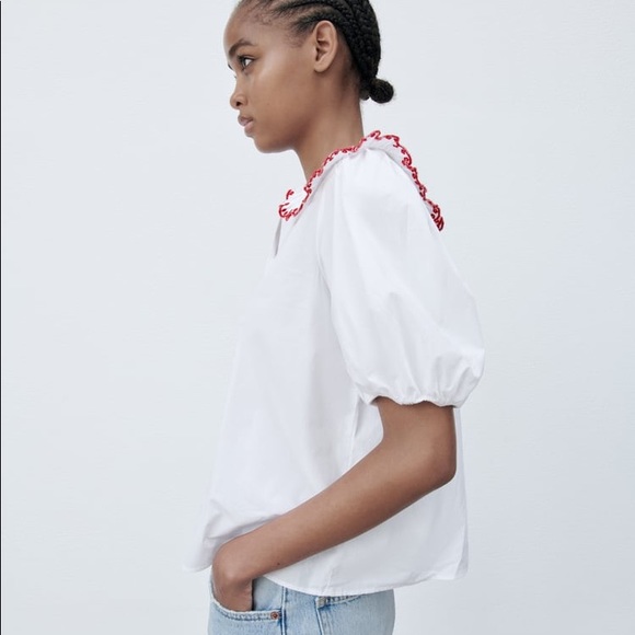 Zara embroidered poplin top - Picture 3 of 7